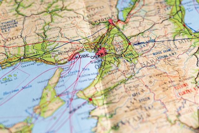 京阪神圏、京都市、大阪市、神戸市周辺の地図